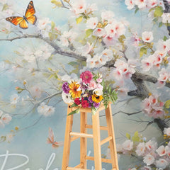 Aperturee - Aperturee Elegant Pink Flowers Butterflies Photography Backdrop