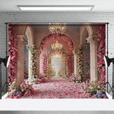 Aperturee - Aperturee Elegant Pink Flowers Palace Sweet Wedding Backdrop