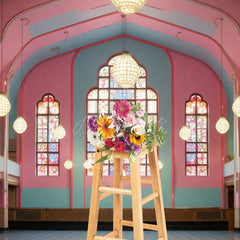 Aperturee - Aperturee Elegant Pink Green Dance Hall Architecture Backdrop