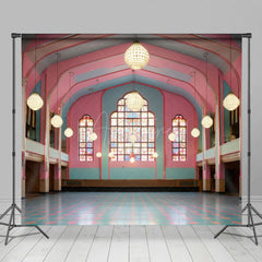 Aperturee - Aperturee Elegant Pink Green Dance Hall Architecture Backdrop