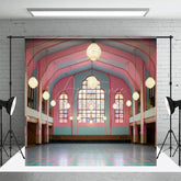 Aperturee - Aperturee Elegant Pink Green Dance Hall Architecture Backdrop