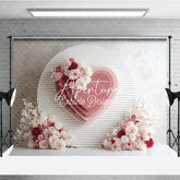 Aperturee - Aperturee Elegant Pink Layered Heart and Floral Round Photography Backdrop Romantic Valentine’s Day Wedding Decor