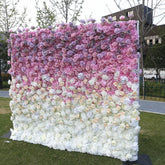 Aperturee - Aperturee Elegant Pink Purple and White Ombre Artificial Flower Wall Romantic Floral Backdrop for Wedding Party Decor
