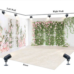 Aperturee - Aperturee Elegant Pink Rose and Green Foliage Floral Wall Room Set Backdrop Romantic Garden Wedding Party Decor