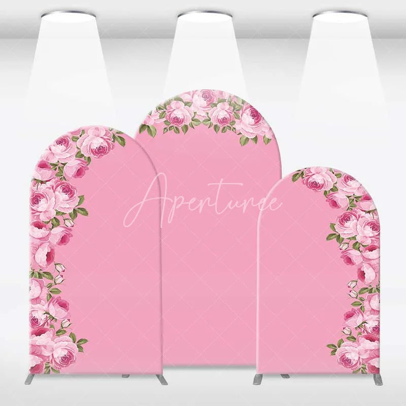 Aperturee - Aperturee Elegant Pink Rose Floral Arch Backdrop for Wedding Romantic Flower Wall Decor Bridal Shower or Birthday Party