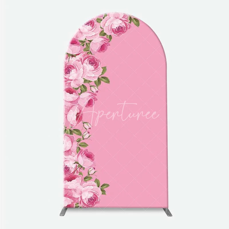 Aperturee - Aperturee Elegant Pink Rose Floral Arch Backdrop for Wedding Romantic Flower Wall Decor Bridal Shower or Birthday Party