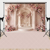 Aperturee - Aperturee Elegant Pink Rose Floral Arch Column Palace Combo Set Backdrop Romantic Wedding Bridal Shower Photography