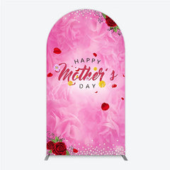 Aperturee - Aperturee Elegant Pink Rose Happy Mother’s Day Round Top Arch Backdrop Floral Pearl and Glitter Decor
