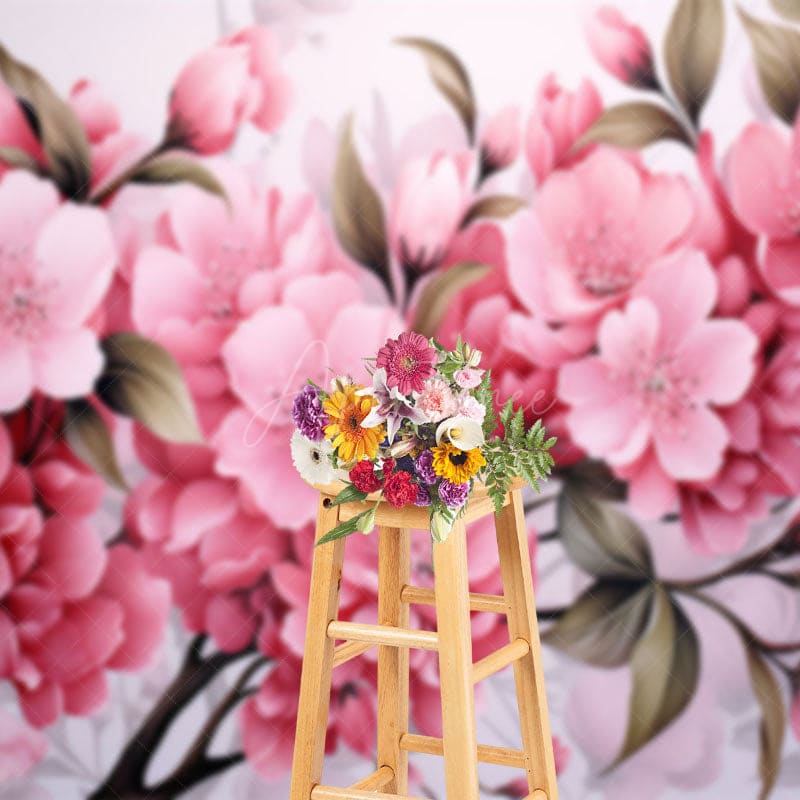 Aperturee - Aperturee Elegant Pink Sakura Leaf Floral Photography Backdrop