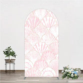 Aperturee - Aperturee Elegant Pink Scallop Shell Pattern Round Top Arch Backdrop with Golden Outline for Mermaid Theme Party Decor