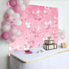 Aperturee - Aperturee Elegant Pink Sparkling Gem and Pearly Hearts Birthday Backdrop Dreamy Celebration Party Decor for Girls