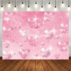 Aperturee - Aperturee Elegant Pink Sparkling Gem and Pearly Hearts Birthday Backdrop Dreamy Celebration Party Decor for Girls