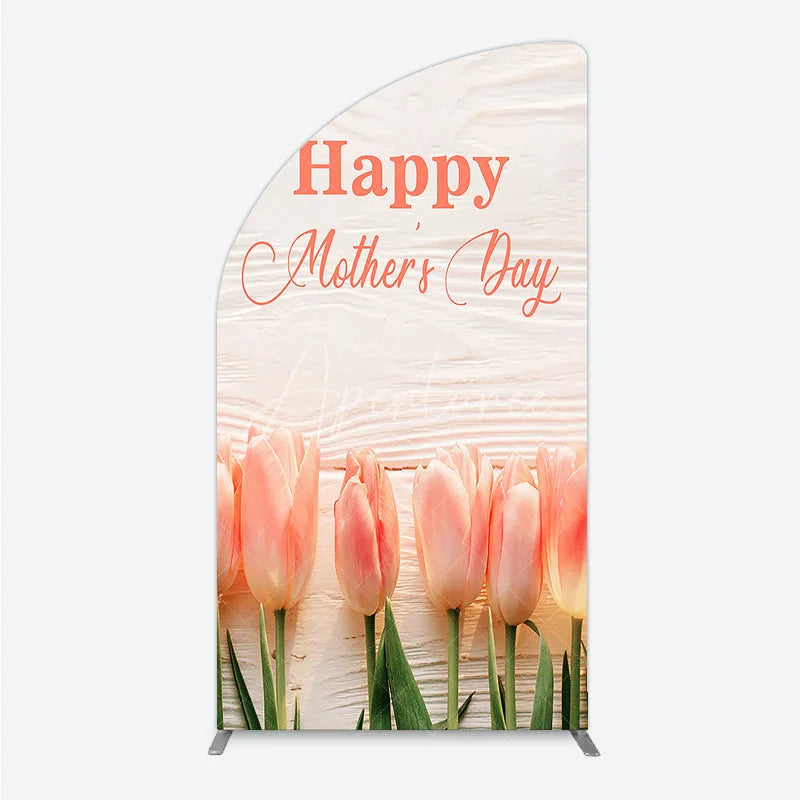 Aperturee - Aperturee Elegant Pink Tulips Happy Mother’s Day Half Moon Arch Backdrop Floral Spring Celebration Decor