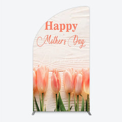 Aperturee - Aperturee Elegant Pink Tulips Happy Mother’s Day Half Moon Arch Backdrop Floral Spring Celebration Decor