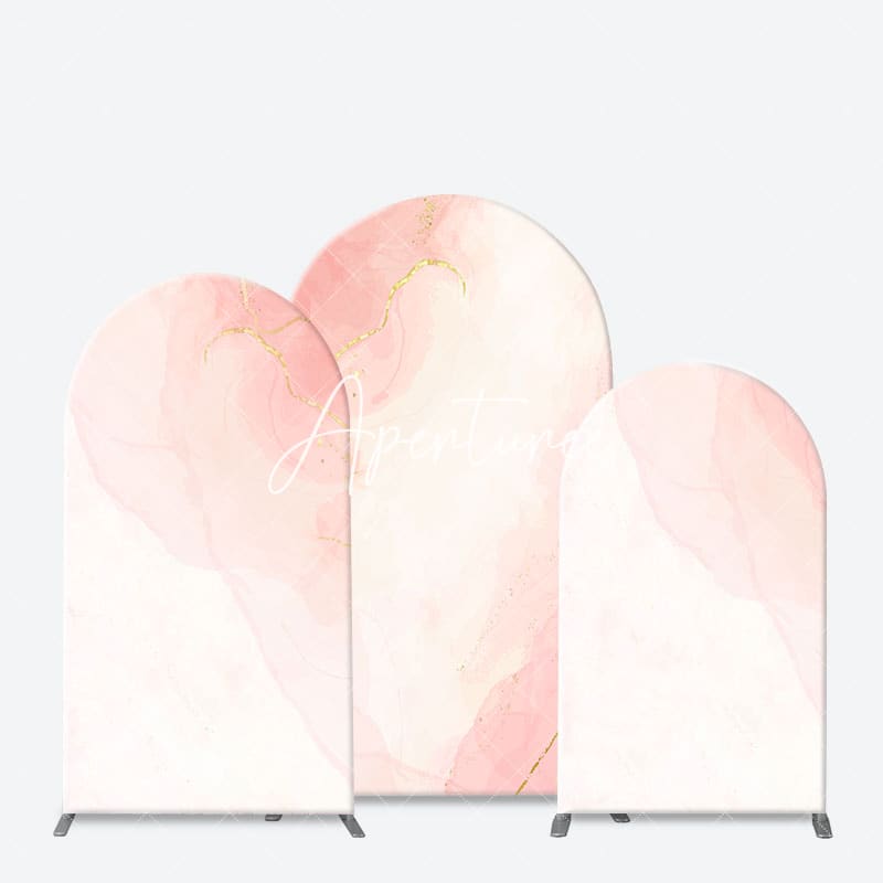 Aperturee - Aperturee Elegant Pink White Gold Marble Birthday Arch Backdrop