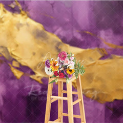 Aperturee - Aperturee Elegant Purple and Gold Abstract Texture Photography Backdrop Artistic Luxury Studio Photo Prop for Portraits