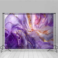 Aperturee - Aperturee Elegant Purple and Gold Alcohol Ink Photography Backdrop Abstract Floral Art Party Decor