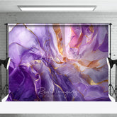 Aperturee - Aperturee Elegant Purple and Gold Alcohol Ink Photography Backdrop Abstract Floral Art Party Decor