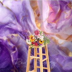Aperturee - Aperturee Elegant Purple and Gold Alcohol Ink Photography Backdrop Abstract Floral Art Party Decor