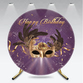 Aperturee - Aperturee Elegant Purple and Gold Masquerade Mask with Feather Rose Round Backdrop Happy Birthday Party Decor