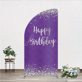 Aperturee - Aperturee Elegant Purple and Silver Glitter Happy Birthday Half Moon Arch Backdrop Sparkling Diamond Celebration Decor