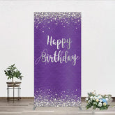Aperturee - Aperturee Elegant Purple and Silver Glitter Happy Birthday Rectangle Arch Backdrop Diamond Celebration Party Decor
