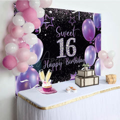 Aperturee - Aperturee Elegant Purple Balloon Sweet 16 Happy Birthday Backdrop