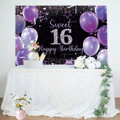 Aperturee - Aperturee Elegant Purple Balloon Sweet 16 Happy Birthday Backdrop