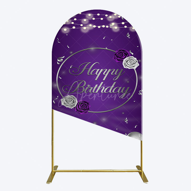 Aperturee - Aperturee Elegant Purple Balloons Rose Birthday Arch Backdrop