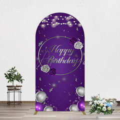 Aperturee - Aperturee Elegant Purple Balloons Rose Birthday Arch Backdrop