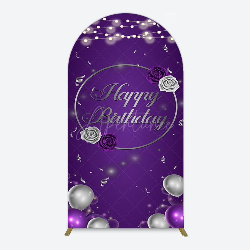 Aperturee - Aperturee Elegant Purple Balloons Rose Birthday Arch Backdrop
