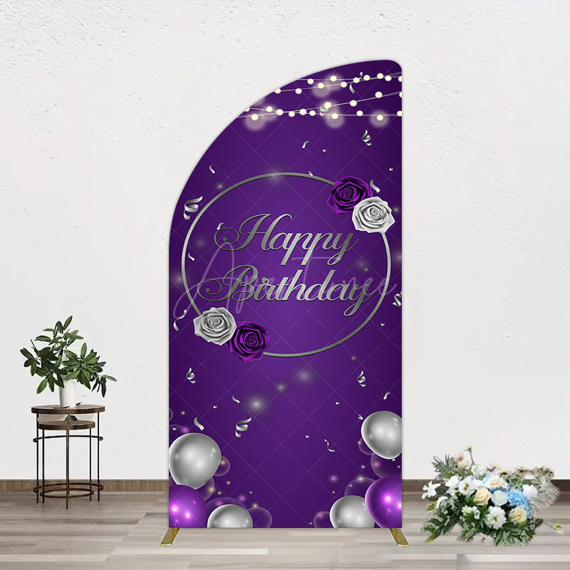 Aperturee - Aperturee Elegant Purple Balloons Rose Birthday Half Moon Arch Backdrop
