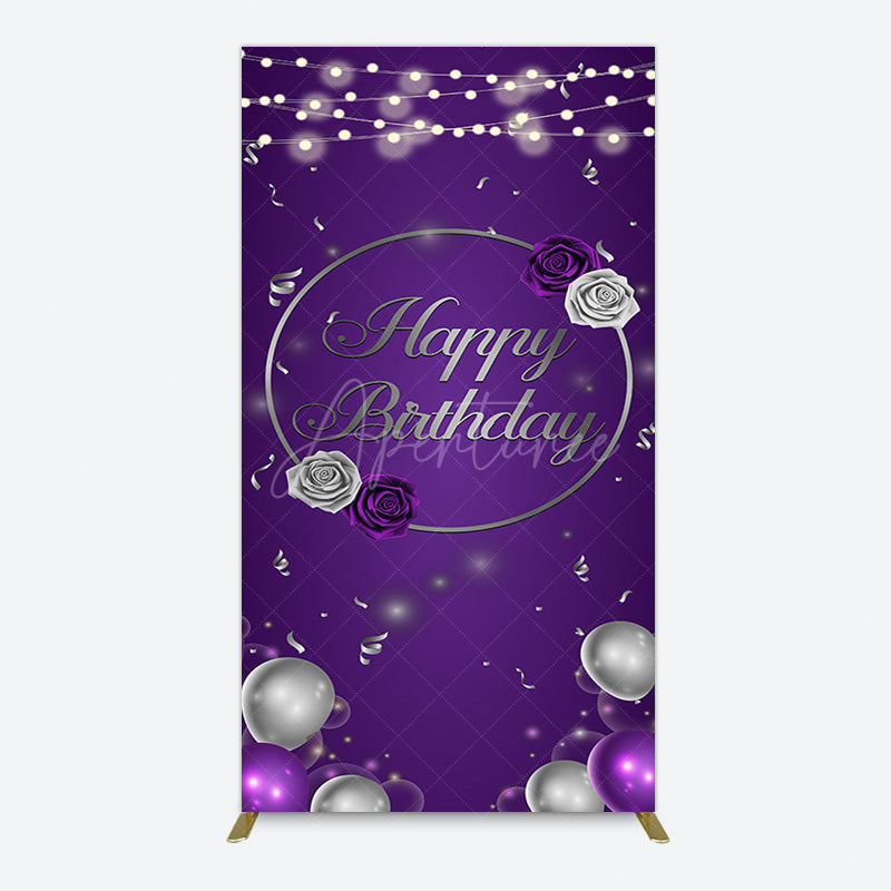 Aperturee - Aperturee Elegant Purple Balloons Rose Birthday Rectangle Backdrop