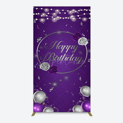 Aperturee - Aperturee Elegant Purple Balloons Rose Birthday Rectangle Backdrop