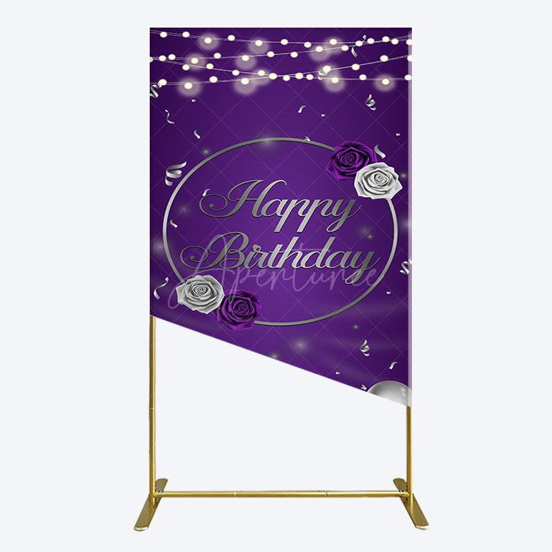 Aperturee - Aperturee Elegant Purple Balloons Rose Birthday Rectangle Backdrop