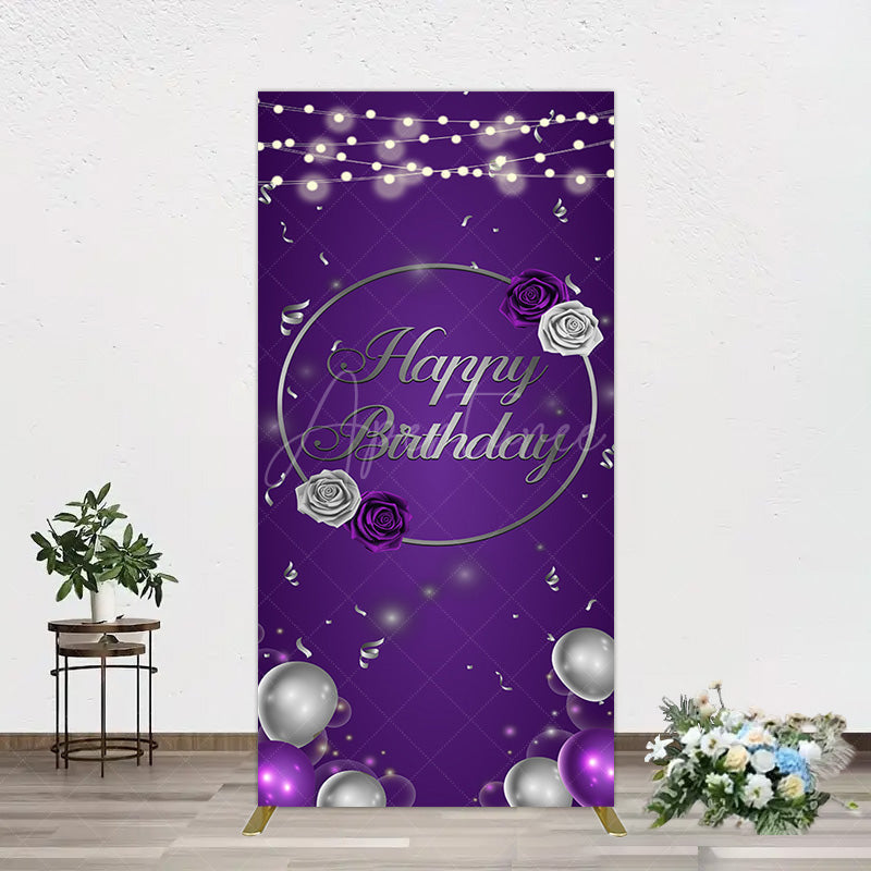 Aperturee - Aperturee Elegant Purple Balloons Rose Birthday Rectangle Backdrop