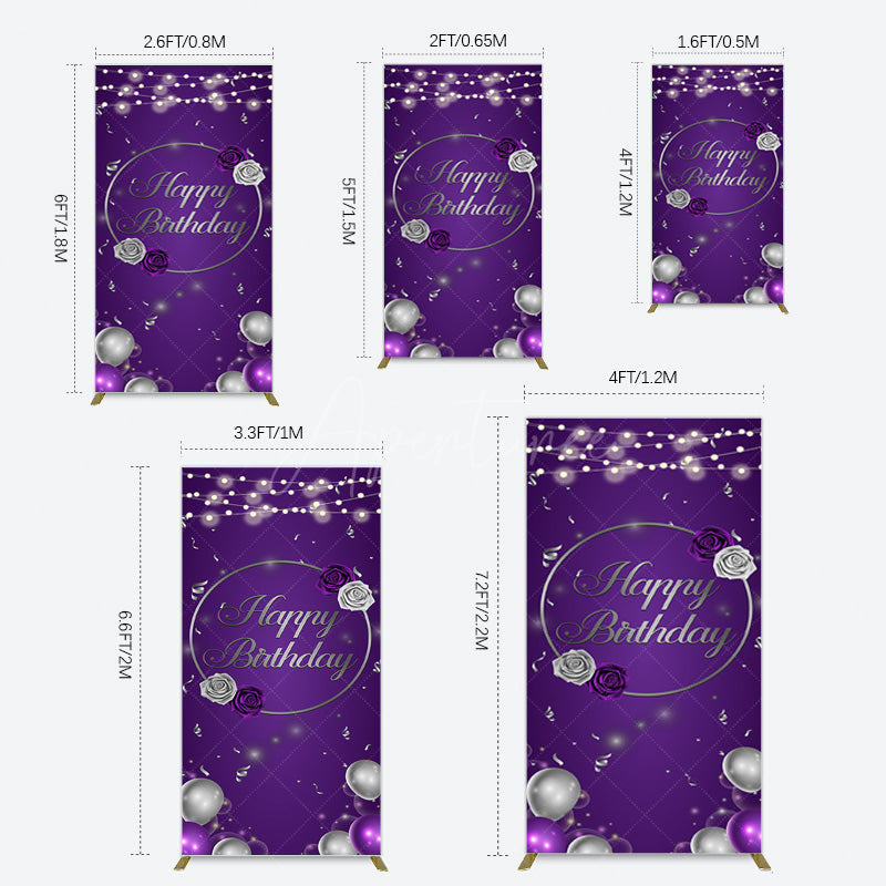 Aperturee - Aperturee Elegant Purple Balloons Rose Birthday Rectangle Backdrop