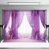 Aperturee - Aperturee Elegant Purple Curtain Floral Wedding Photo Backdrop