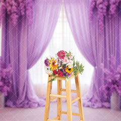 Aperturee - Aperturee Elegant Purple Curtain Floral Wedding Photo Backdrop