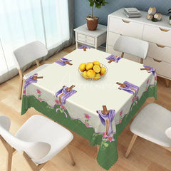 Aperturee - Aperturee Elegant Purple Draped Cross and Lily Rectangle Tablecloth Green Border Easter Religious Celebration Decor