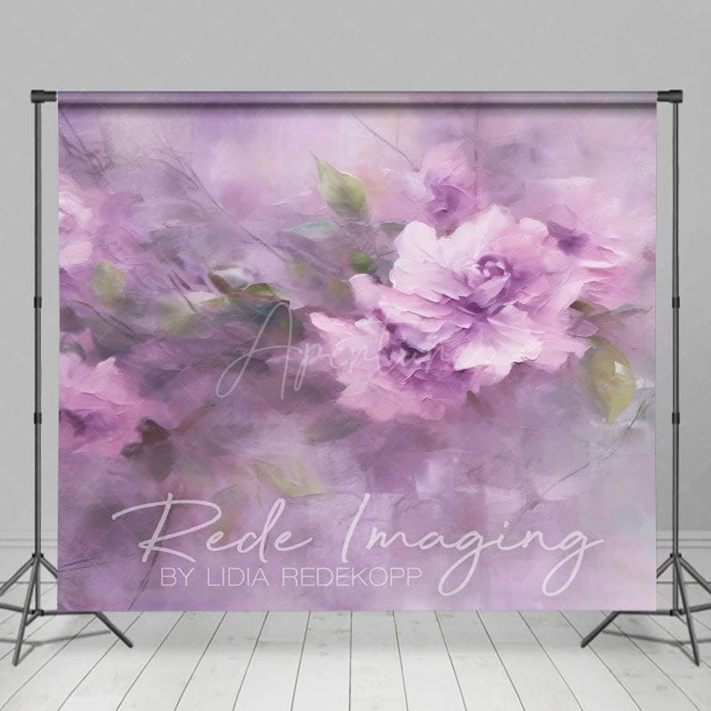 Aperturee - Aperturee Elegant Purple Florals Leaves Photography Backdrop