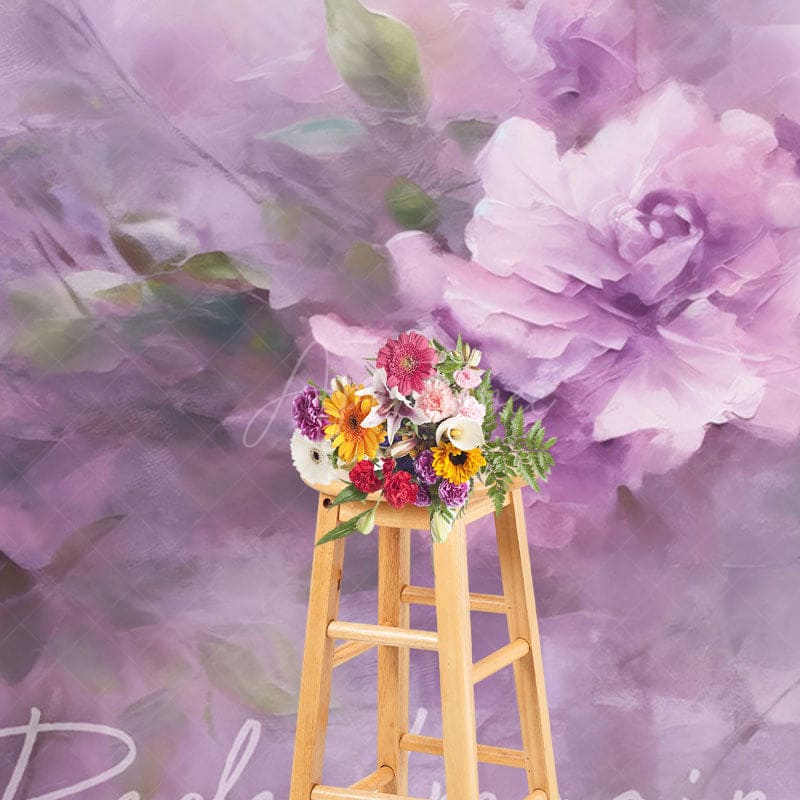Aperturee - Aperturee Elegant Purple Florals Leaves Photography Backdrop