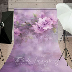 Aperturee - Aperturee Elegant Purple Florals Leaves Sweep Photo Backdrop