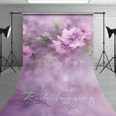 Aperturee - Aperturee Elegant Purple Florals Leaves Sweep Photo Backdrop