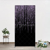 Aperturee - Aperturee Elegant Purple Glitter Sparkling Rectangle Arch Backdrop Black Background for Festive Celebration Decor
