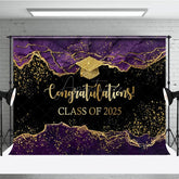 Aperturee - Aperturee Elegant Purple Gold Marbled Backdrop For Graduation