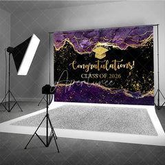 Aperturee - Aperturee Elegant Purple Gold Marbled Backdrop For Graduation