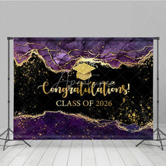Aperturee - Aperturee Elegant Purple Gold Marbled Backdrop For Graduation
