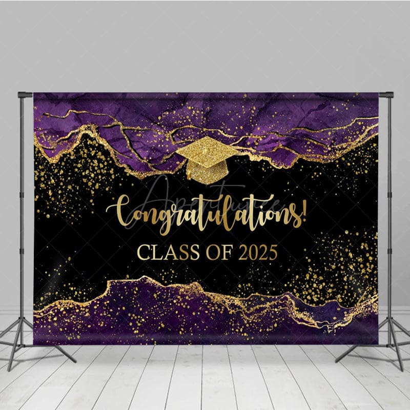 Aperturee - Aperturee Elegant Purple Gold Marbled Backdrop For Graduation