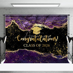 Aperturee - Aperturee Elegant Purple Gold Marbled Backdrop For Graduation
